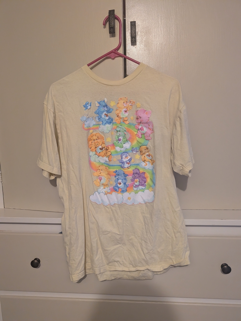 Care Bears Cream Short Sleeve Tee with Rainbow Character Print